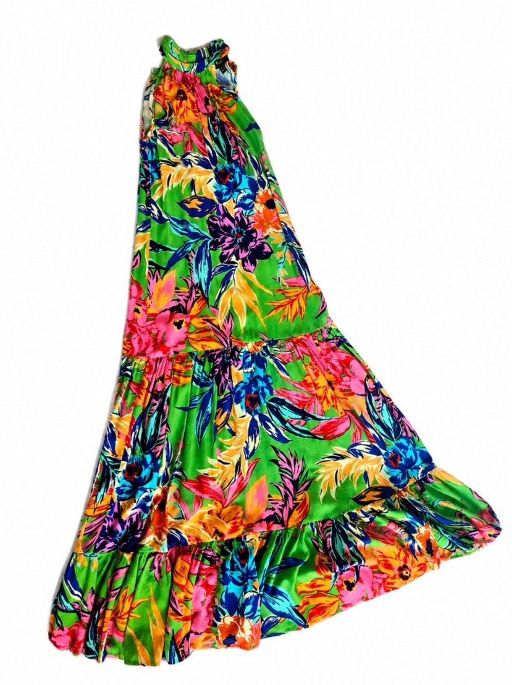 MSK Bright Green Tropical Floral Maxi Dress